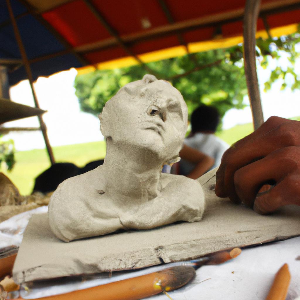 Person sculpting a clay statue