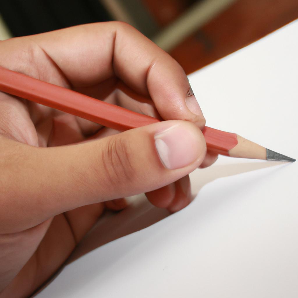 Person holding pencil, sketching lines